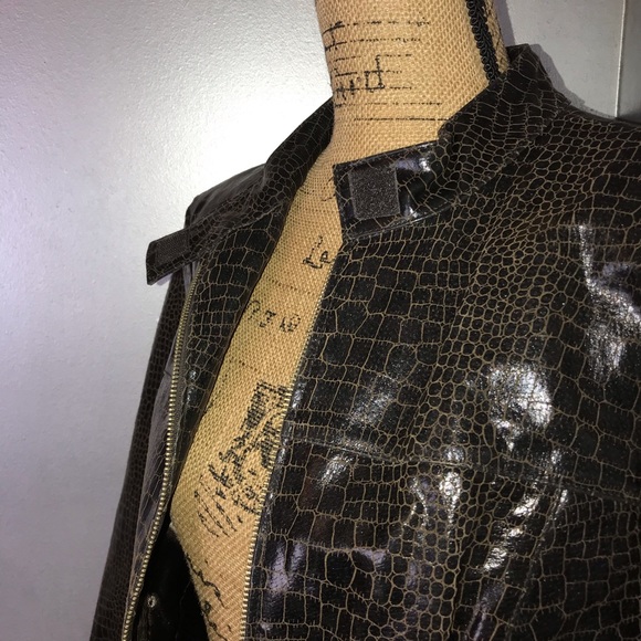 Benelle Chocolate Leather Jacket w/Caramel Details - Picture 2 of 8